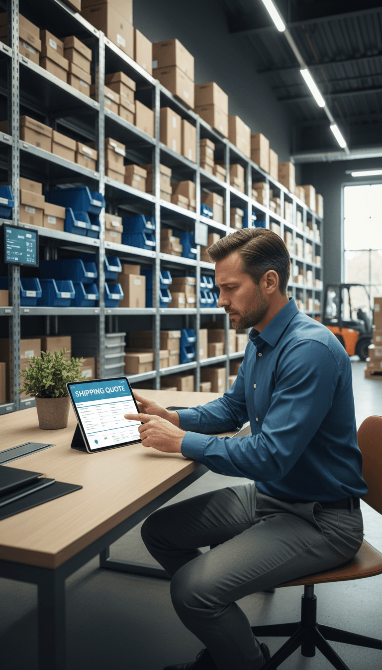 Logistics professional using quotation tool on tablet