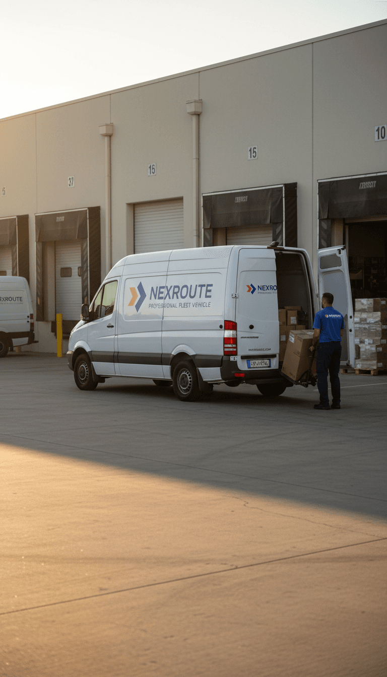 Professional courier van at loading facility
