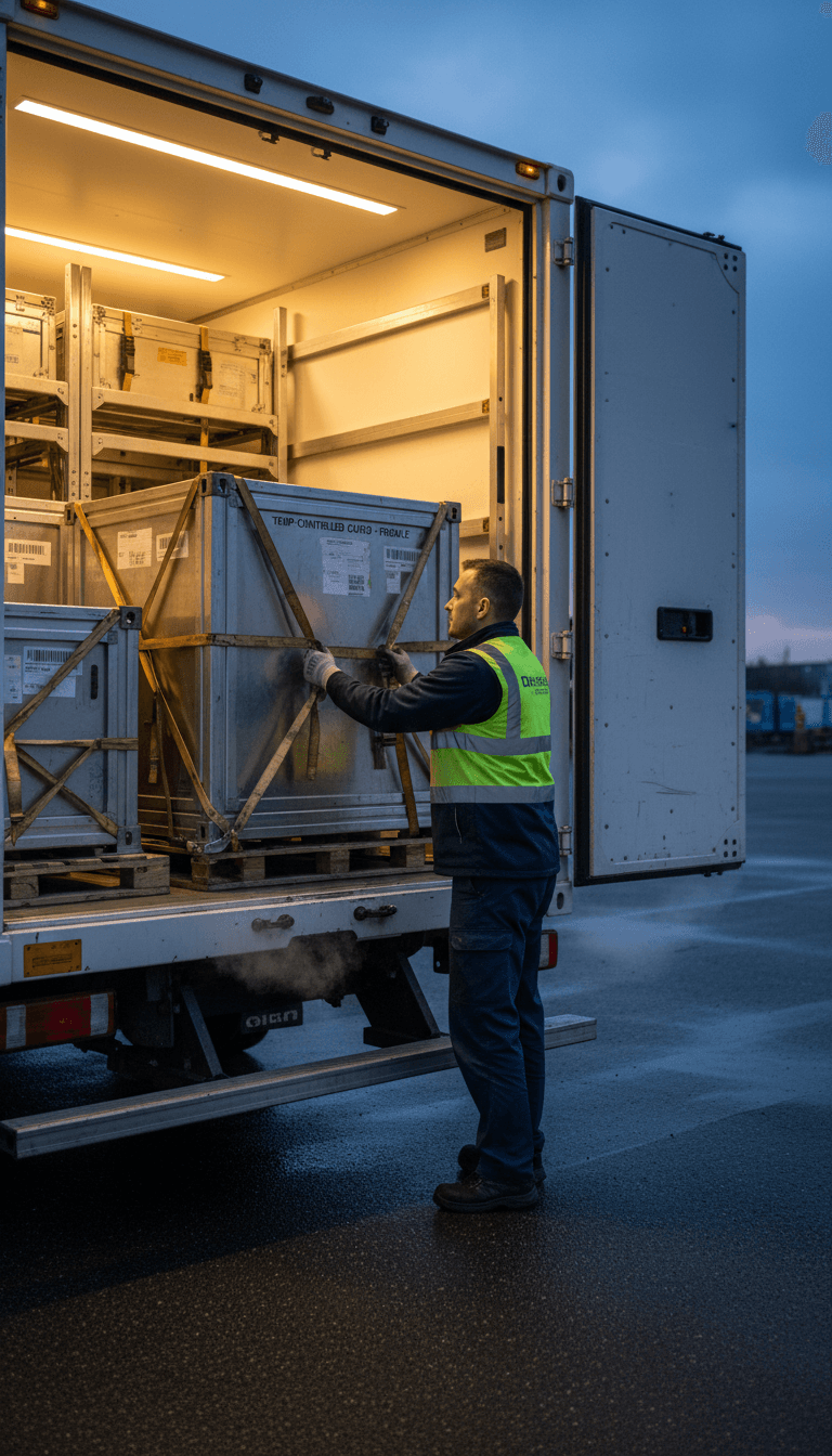 Nexroute Logistics team member securing airline cargo for overnight delivery